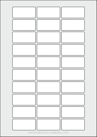 Flexilabels® FS30 template with 30 rectangular 50 x 24 millimeter labels per sheet, on A4-size adhesive blank label sheets.
