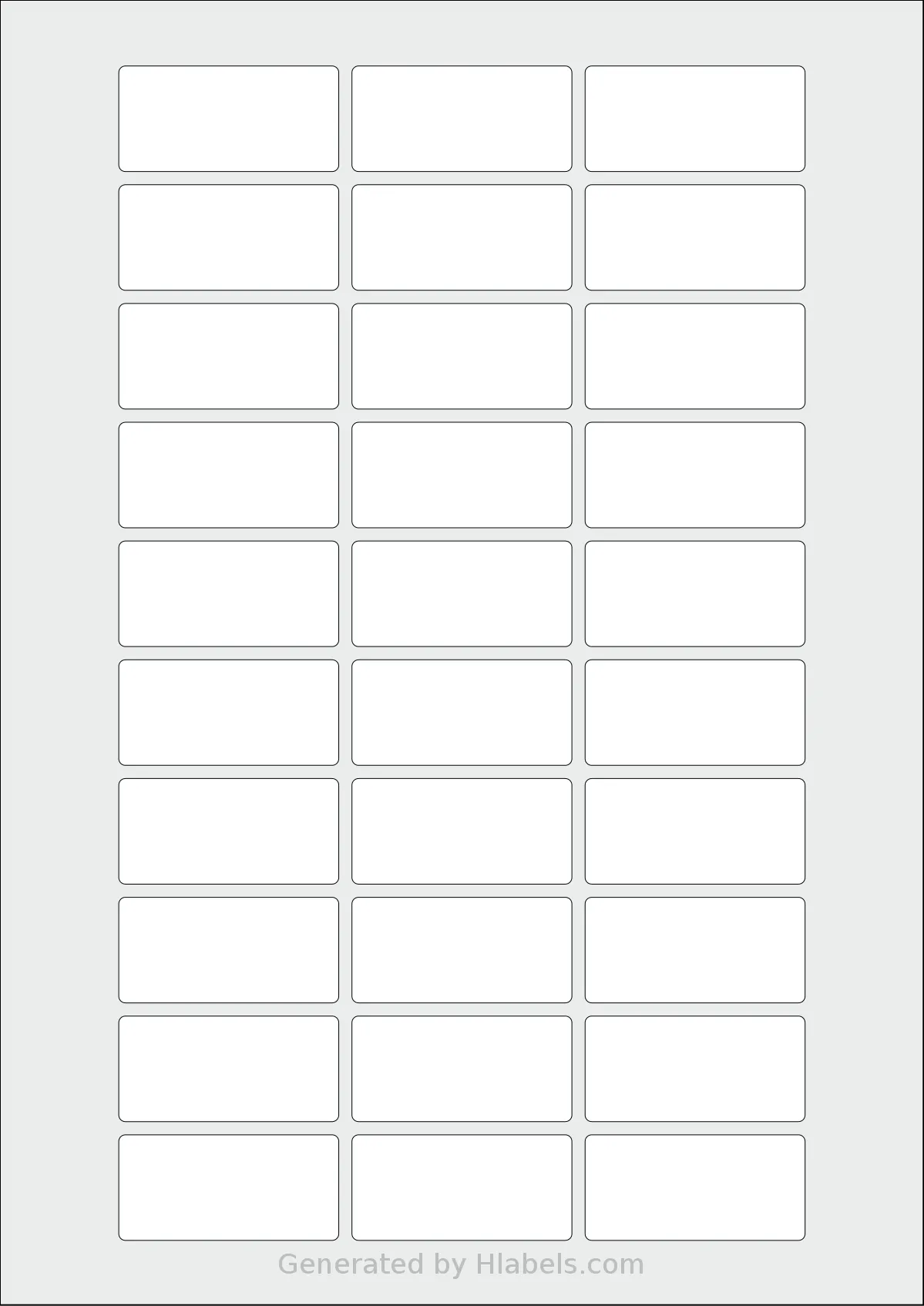 Flexilabels® FS30 template with 30 rectangular 50 x 24 millimeter labels per sheet, on A4-size adhesive blank label sheets.