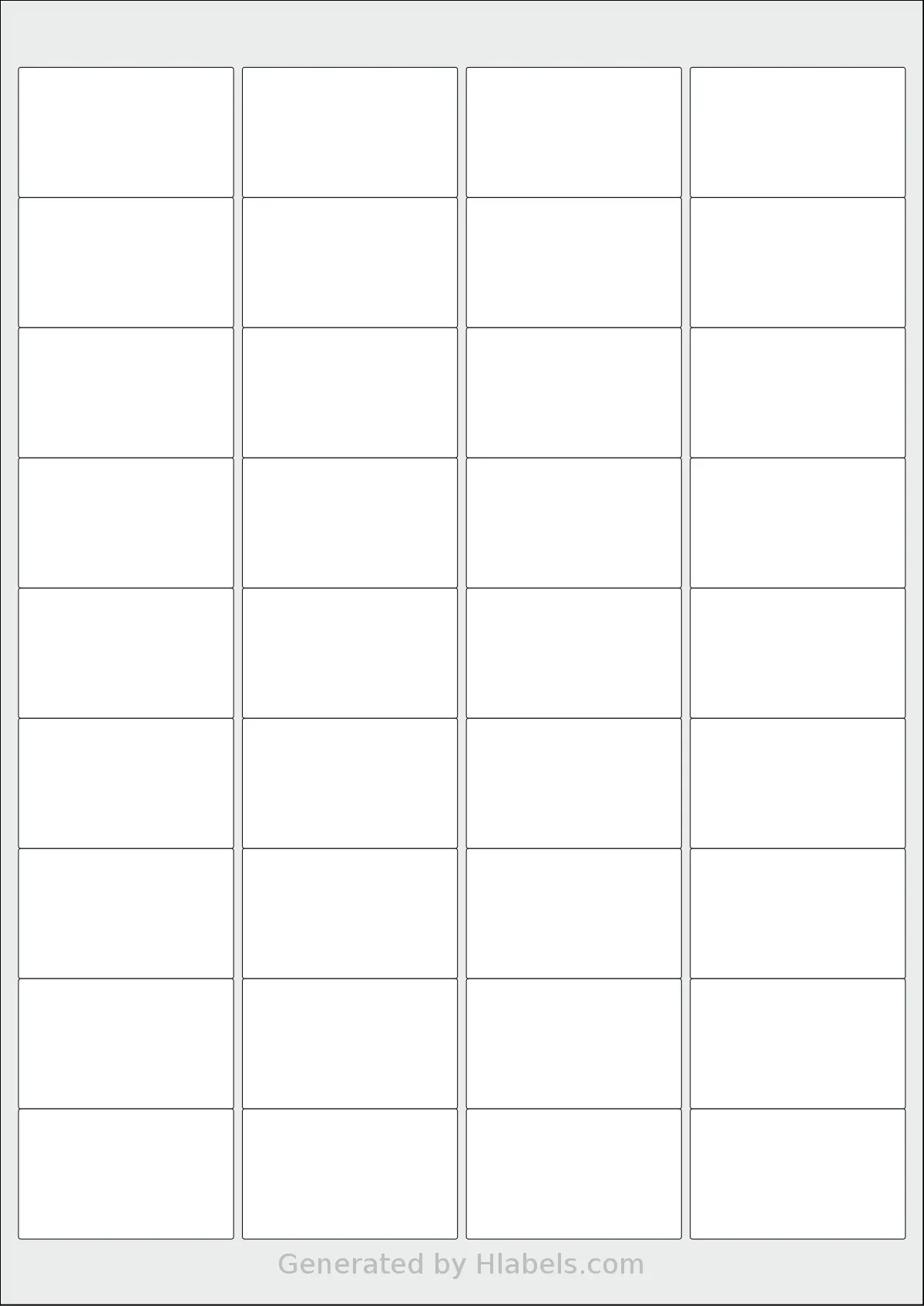 Flexilabels® FS36 template with 36 rectangular 48.9 x 29.6 millimeter labels per sheet, on A4-size adhesive blank label sheets.