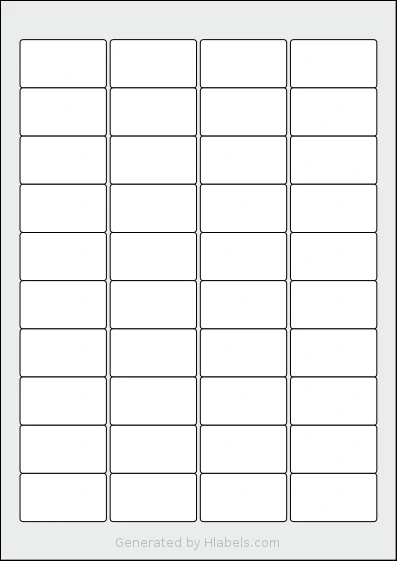 Flexilabels® FS40 template with 40 rectangular 45.7 x 25.5 millimeter labels per sheet, on A4-size adhesive blank label sheets.