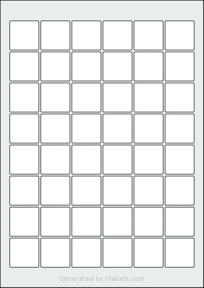 Flexilabels® FS48 template with 48 square 30 x 30 millimeter labels per sheet, on A4-size adhesive blank label sheets.