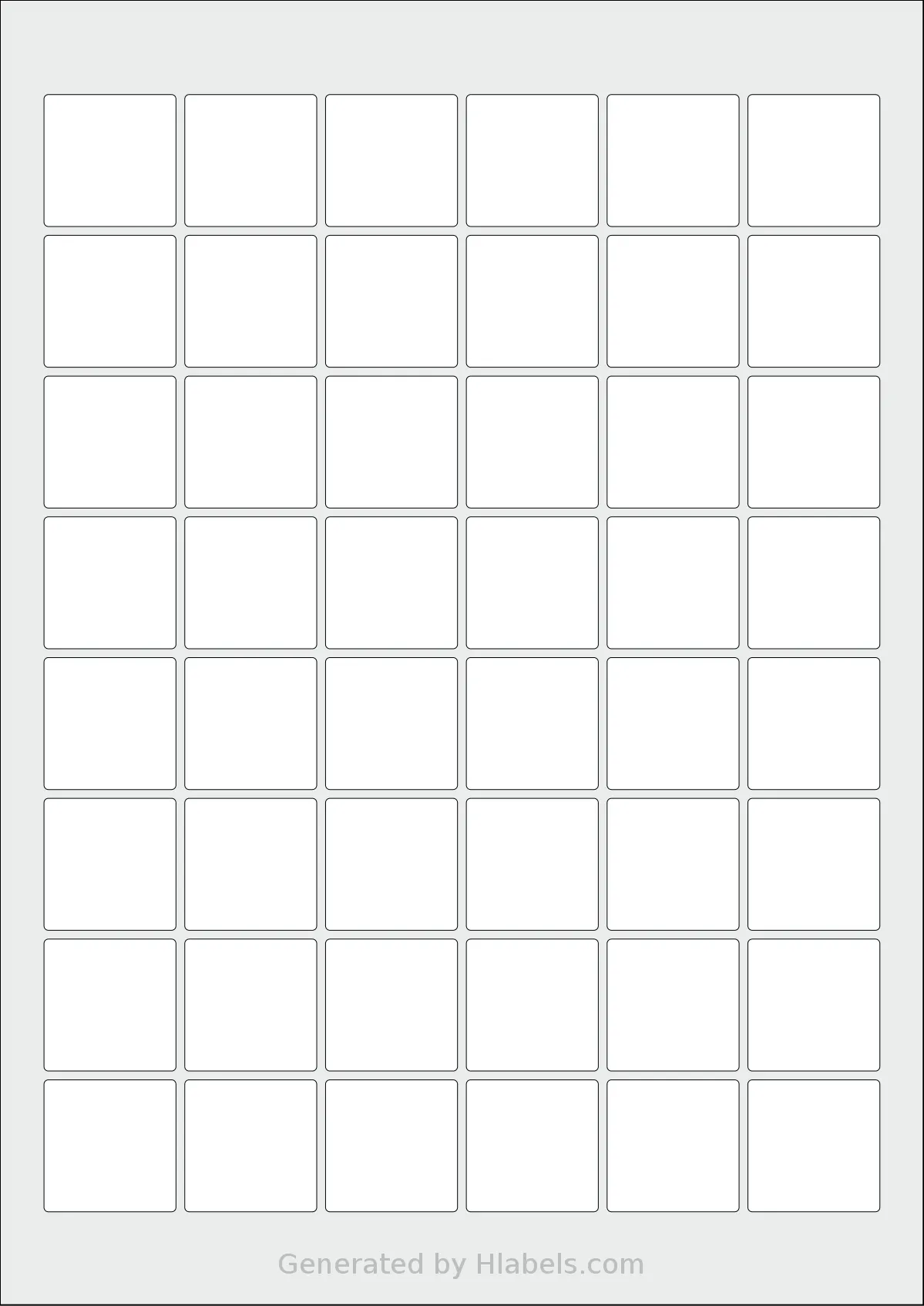 Flexilabels® FS48 template with 48 square 30 x 30 millimeter labels per sheet, on A4-size adhesive blank label sheets.