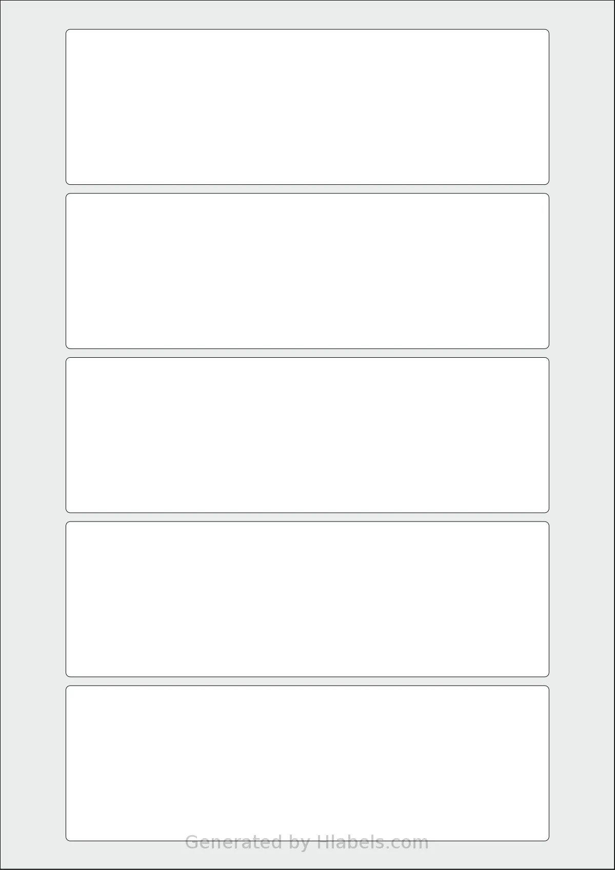 Flexilabels® FS5 template with 5 rectangular 165 x 53 millimeter labels per sheet, on A4-size adhesive blank label sheets.
