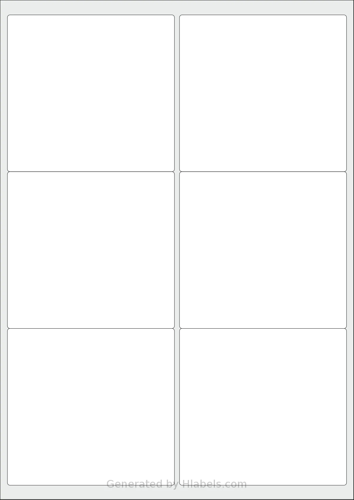 Flexilabels® FS6 template with 6 rectangular 99.1 x 93.1 millimeter labels per sheet, on A4-size adhesive blank label sheets.