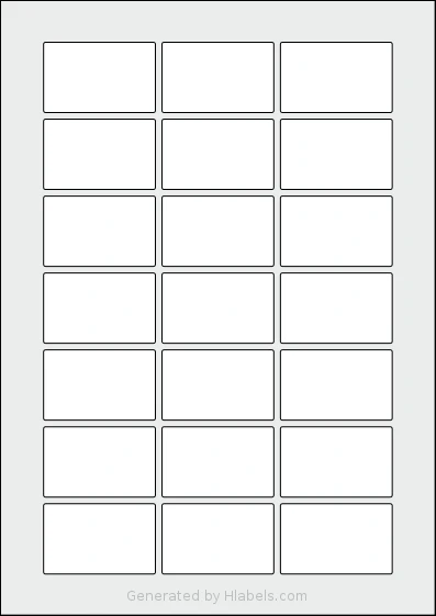 Flexilabels® FSA21 template with 21 rectangular 53.87 x 33.87 millimeter labels per sheet, on A4-size adhesive blank label sheets.