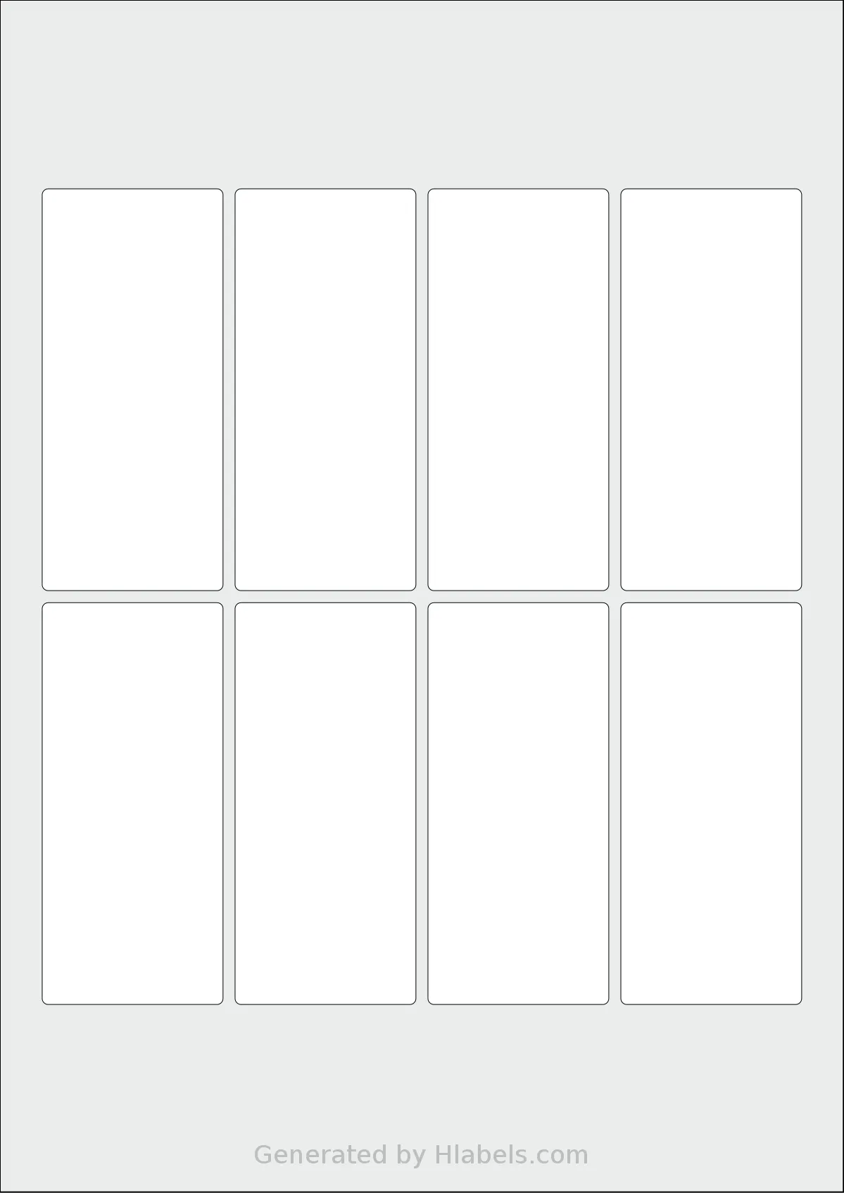 Flexilabels® FST8 template with 8 rectangular 45 x 100 millimeter labels per sheet, on A4-size adhesive blank label sheets.