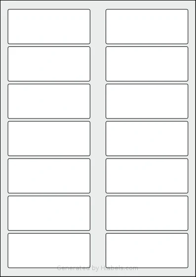Flexilabels® FT14 template with 14 rectangular 88 x 37 millimeter labels per sheet, on A4-size adhesive blank label sheets.