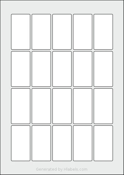 Flexilabels® FT20 template with 20 rectangular 32 x 60 millimeter labels per sheet, on A4-size adhesive blank label sheets.