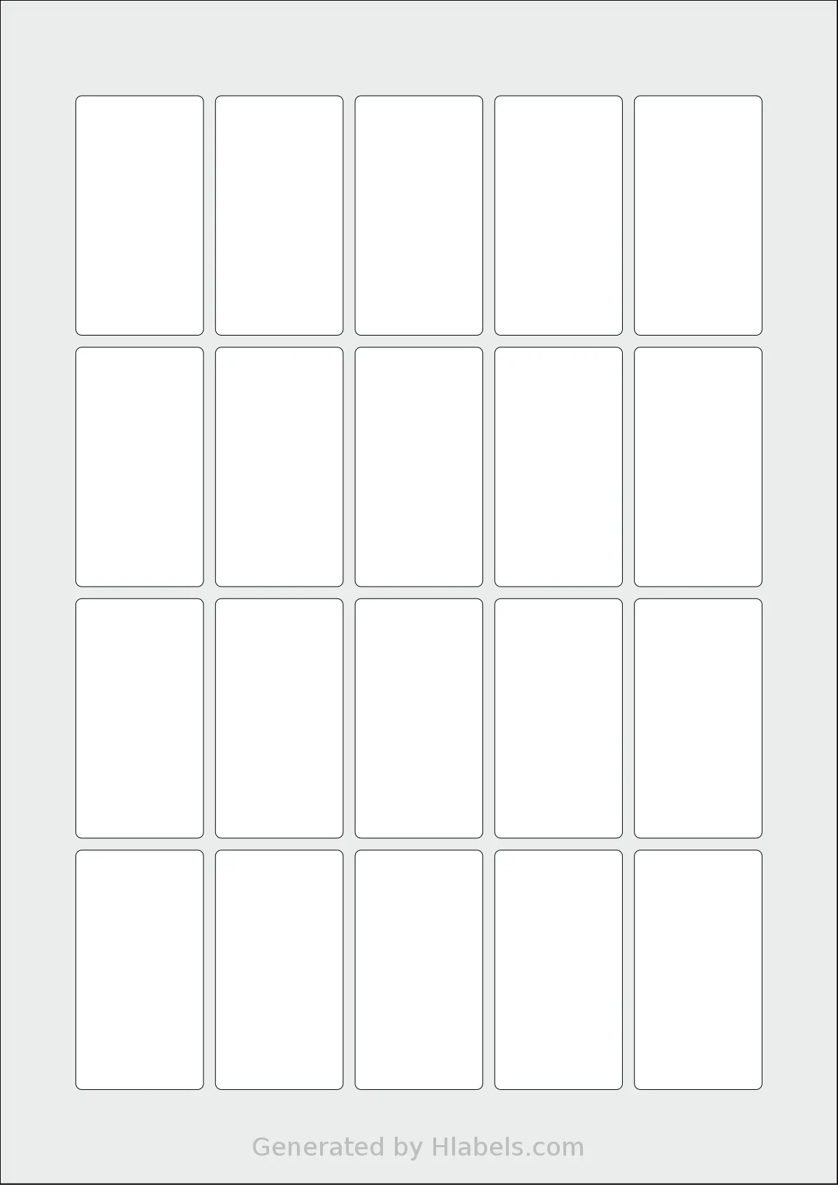 Flexilabels® FT20 template with 20 rectangular 32 x 60 millimeter labels per sheet, on A4-size adhesive blank label sheets.