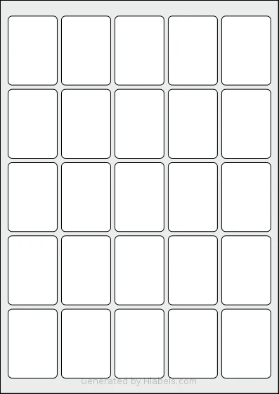 Flexilabels® FT25 template with 25 rectangular 37 x 52 millimeter labels per sheet, on A4-size adhesive blank label sheets.