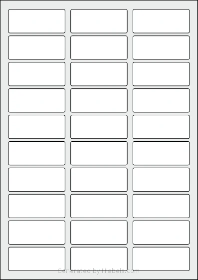 Flexilabels® FT30 template with 30 rectangular 60 x 25 millimeter labels per sheet, on A4-size adhesive blank label sheets.