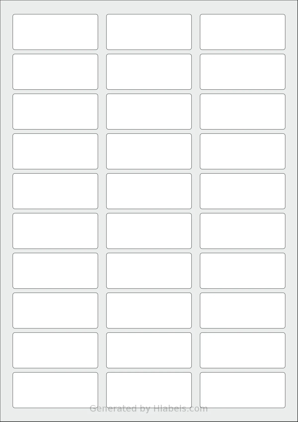 Flexilabels® FT30 template with 30 rectangular 60 x 25 millimeter labels per sheet, on A4-size adhesive blank label sheets.