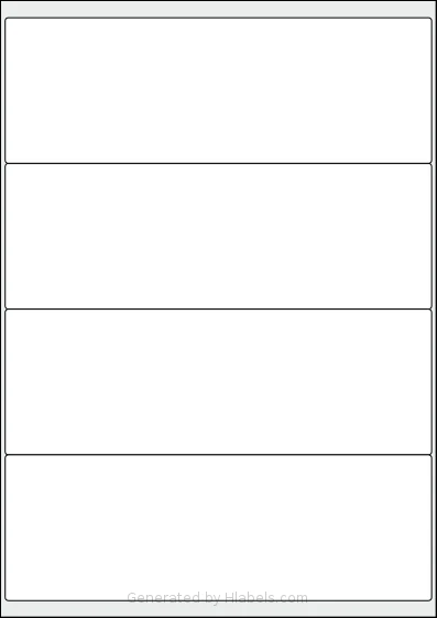 Flexilabels® FT4 template with 4 rectangular 205 x 70 millimeter labels per sheet, on A4-size adhesive blank label sheets.