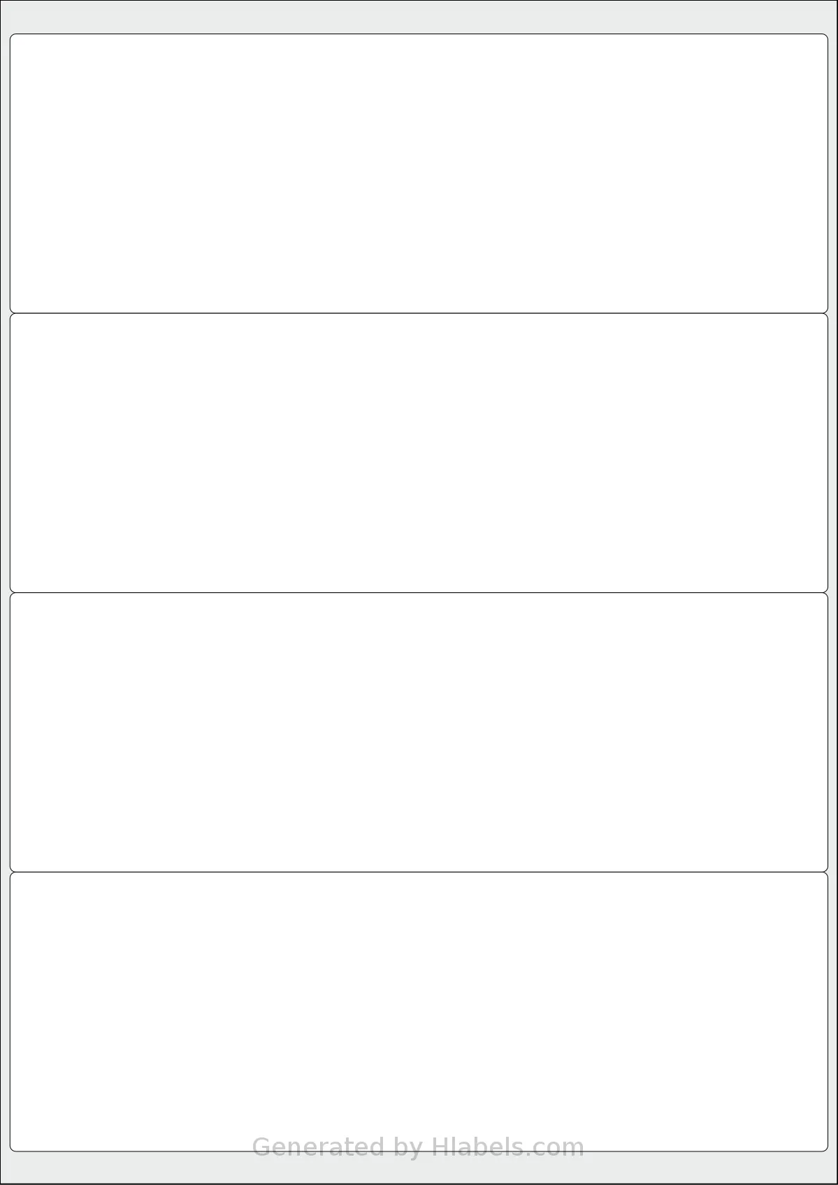 Flexilabels® FT4 template with 4 rectangular 205 x 70 millimeter labels per sheet, on A4-size adhesive blank label sheets.