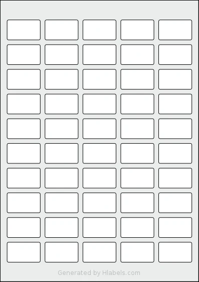 Flexilabels® FT50 template with 50 rectangular 35 x 21 millimeter labels per sheet, on A4-size adhesive blank label sheets.