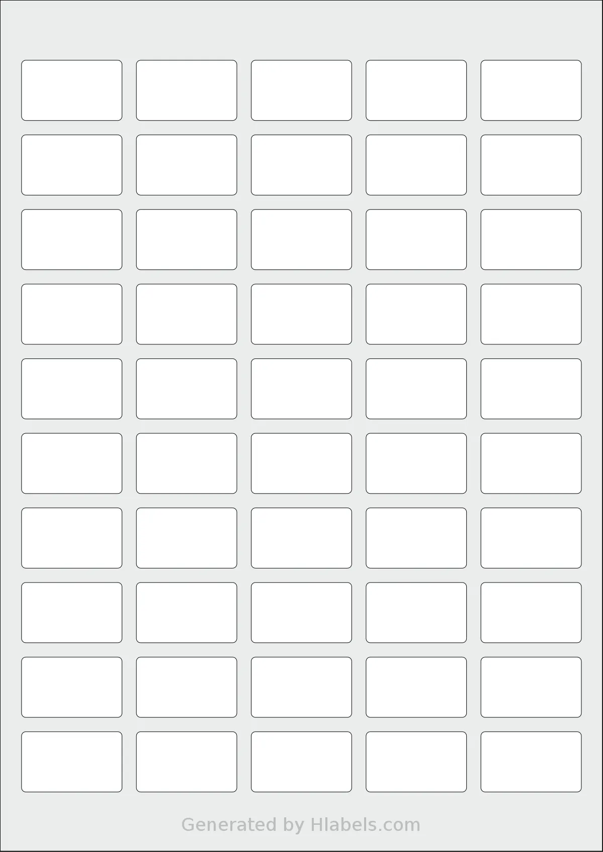Flexilabels® FT50 template with 50 rectangular 35 x 21 millimeter labels per sheet, on A4-size adhesive blank label sheets.