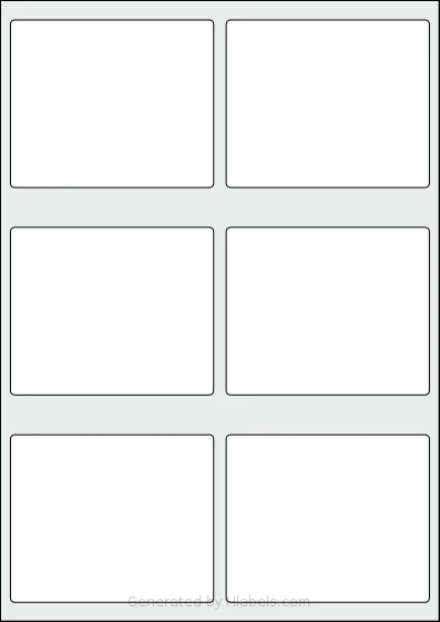 Flexilabels® FT6 template with 6 rectangular 97 x 80 millimeter labels per sheet, on A4-size adhesive blank label sheets.