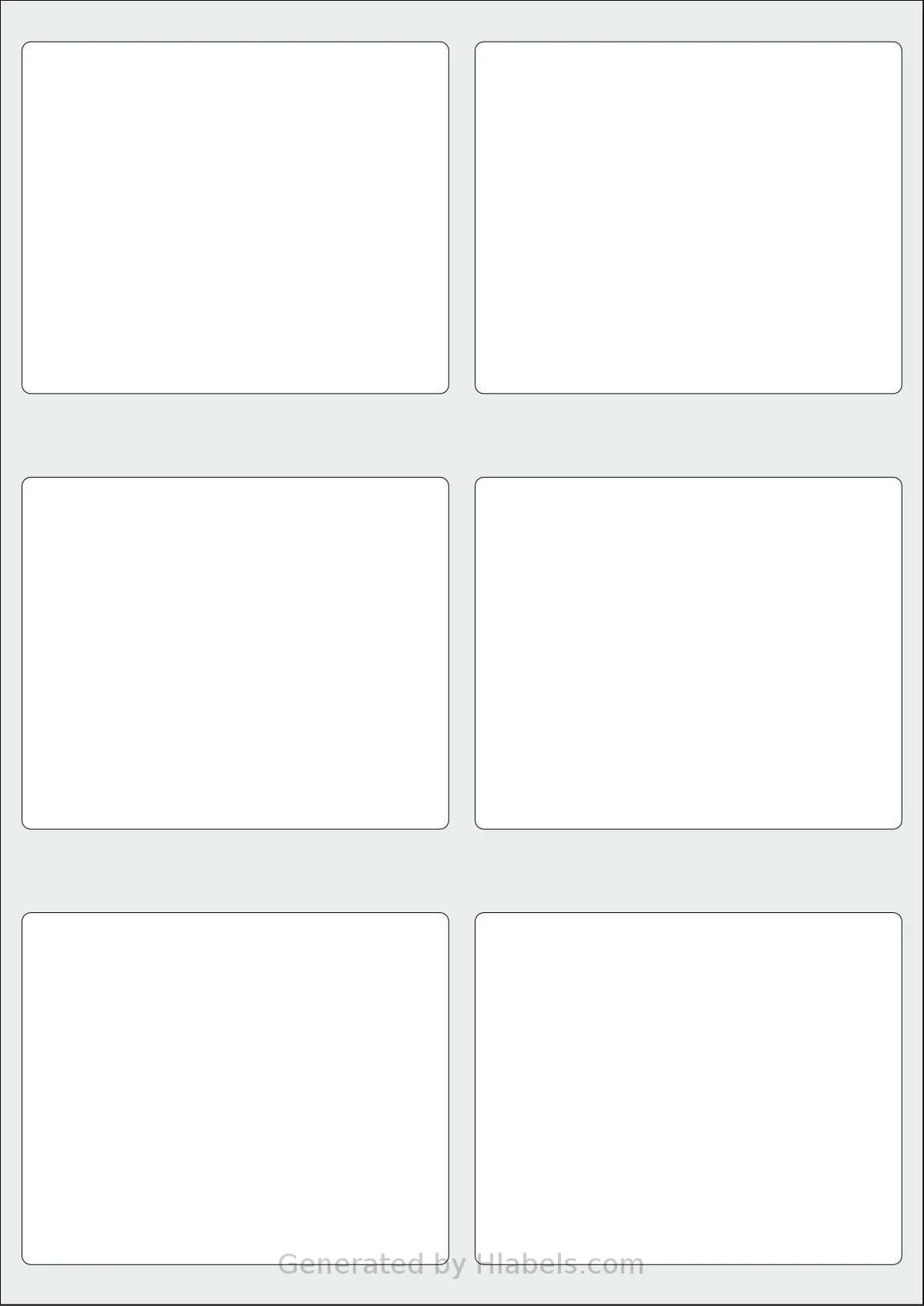 Flexilabels® FT6 template with 6 rectangular 97 x 80 millimeter labels per sheet, on A4-size adhesive blank label sheets.