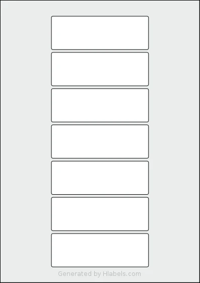 Flexilabels® FT7 template with 7 rectangular 102 x 35 millimeter labels per sheet, on A4-size adhesive blank label sheets.