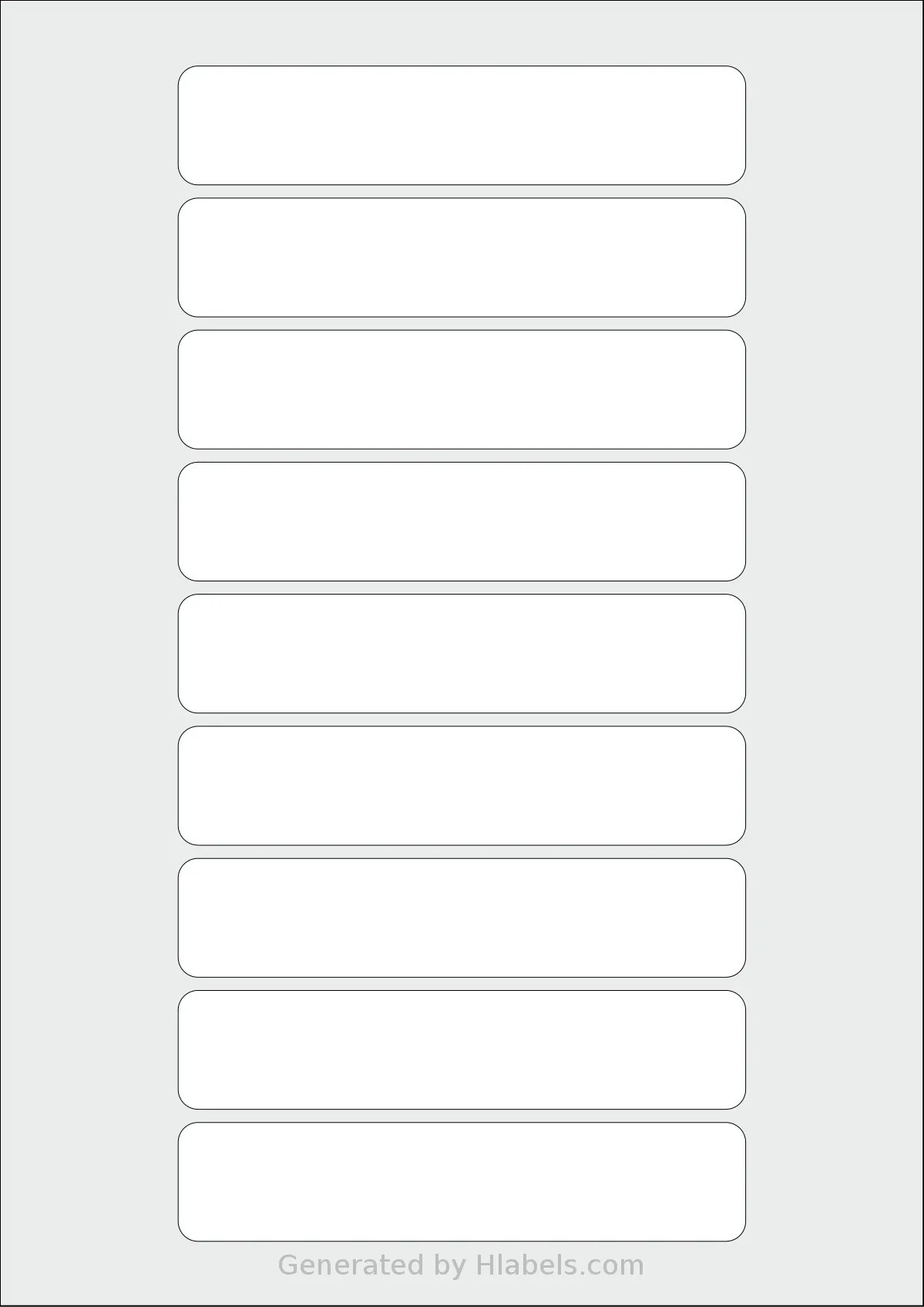 Flexilabels® FT9 template with 9 rectangular 129 x 27 millimeter labels per sheet, on A4-size adhesive blank label sheets.