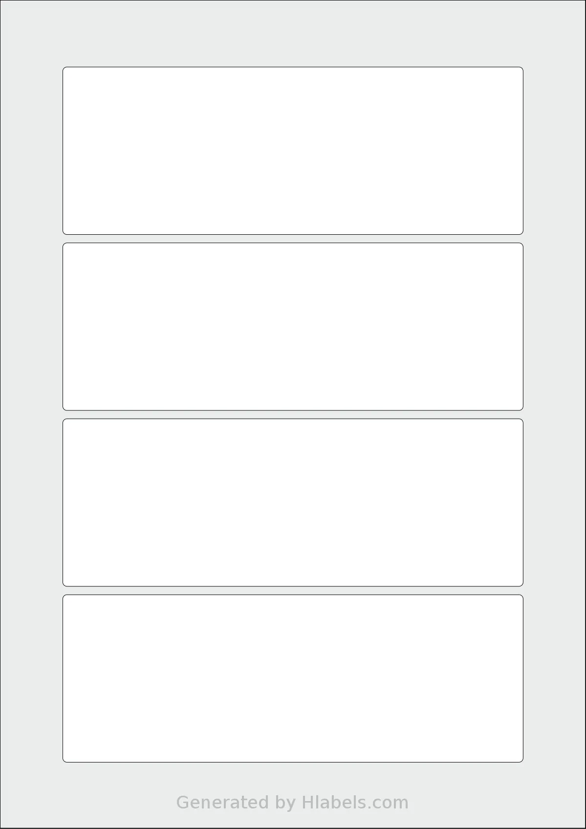 Flexilabels® FTE4 template with 4 rectangular 165 x 60 millimeter labels per sheet, on A4-size adhesive blank label sheets.
