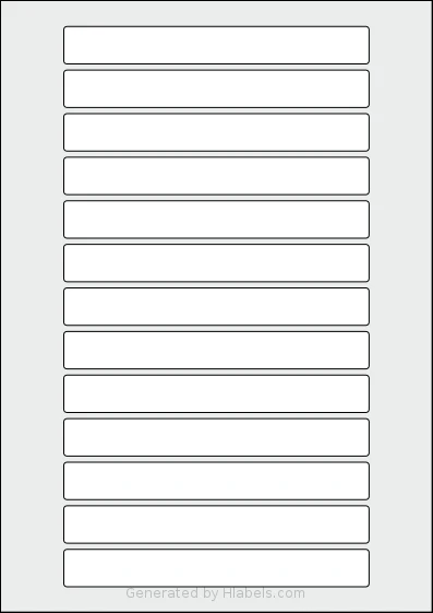 Flexilabels® FTR13 template with 13 rectangular 148.1 x 18.1 millimeter labels per sheet, on A4-size adhesive blank label sheets.