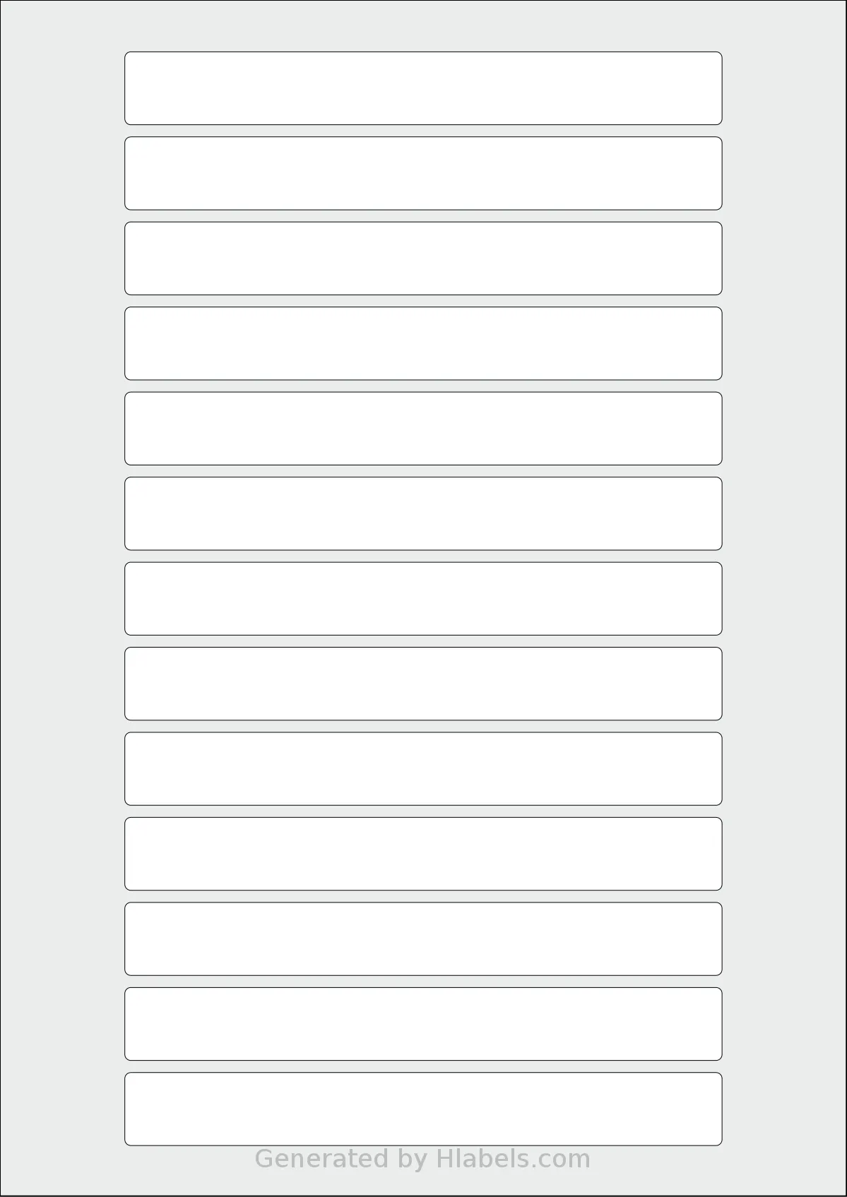 Flexilabels® FTR13 template with 13 rectangular 148.1 x 18.1 millimeter labels per sheet, on A4-size adhesive blank label sheets.