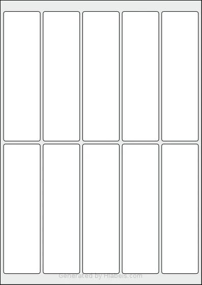 Flexilabels® FTS10 template with 10 rectangular 38.1 x 135 millimeter labels per sheet, on A4-size adhesive blank label sheets.