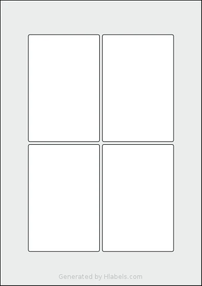 Flexilabels® FTS4 template with 4 rectangular 74 x 111 millimeter labels per sheet, on A4-size adhesive blank label sheets.