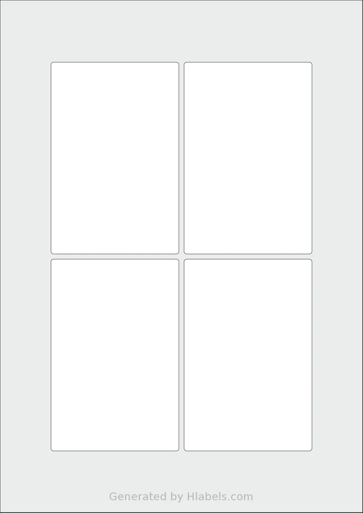 Flexilabels® FTS4 template with 4 rectangular 74 x 111 millimeter labels per sheet, on A4-size adhesive blank label sheets.