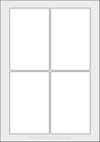 Flexilabels® FTT4 template with 4 rectangular 83 x 130 millimeter labels per sheet, on A4-size adhesive blank label sheets.