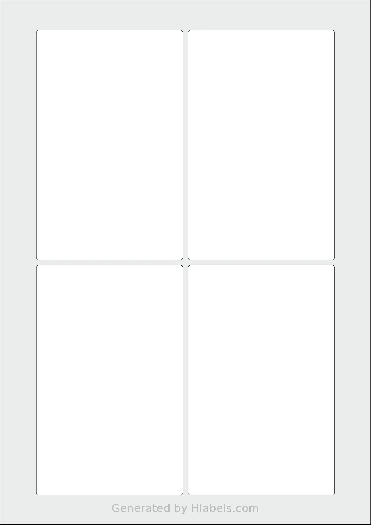 Flexilabels® FTT4 template with 4 rectangular 83 x 130 millimeter labels per sheet, on A4-size adhesive blank label sheets.
