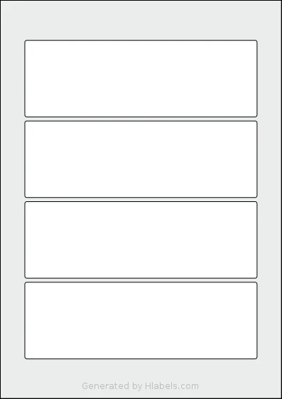 Flexilabels® FW4 template with 4 rectangular 173 x 57 millimeter labels per sheet, on A4-size adhesive blank label sheets.