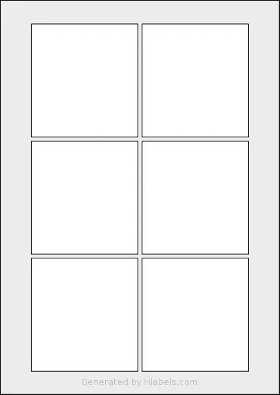 Flexilabels® FW6 template with 6 rectangular 80 x 85 millimeter labels per sheet, on A4-size adhesive blank label sheets.