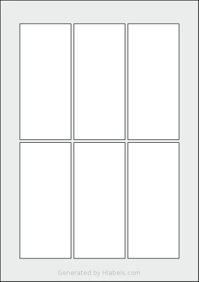 Flexilabels® FX6 template with 6 rectangular 54 x 122 millimeter labels per sheet, on A4-size adhesive blank label sheets.