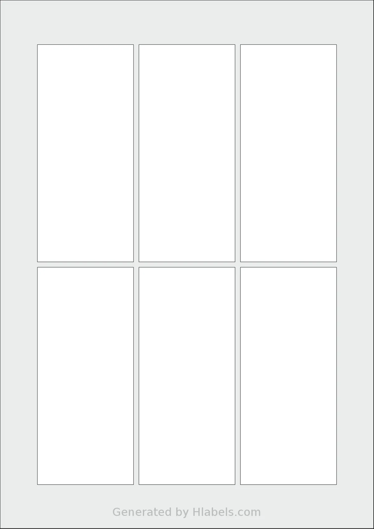 Flexilabels® FX6 template with 6 rectangular 54 x 122 millimeter labels per sheet, on A4-size adhesive blank label sheets.