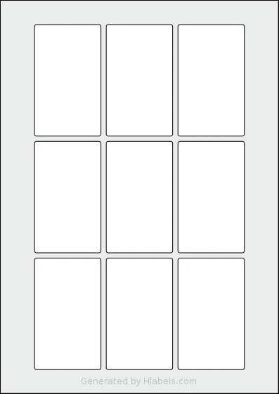 Flexilabels® FX9 template with 9 rectangular 50 x 84 millimeter labels per sheet, on A4-size adhesive blank label sheets.