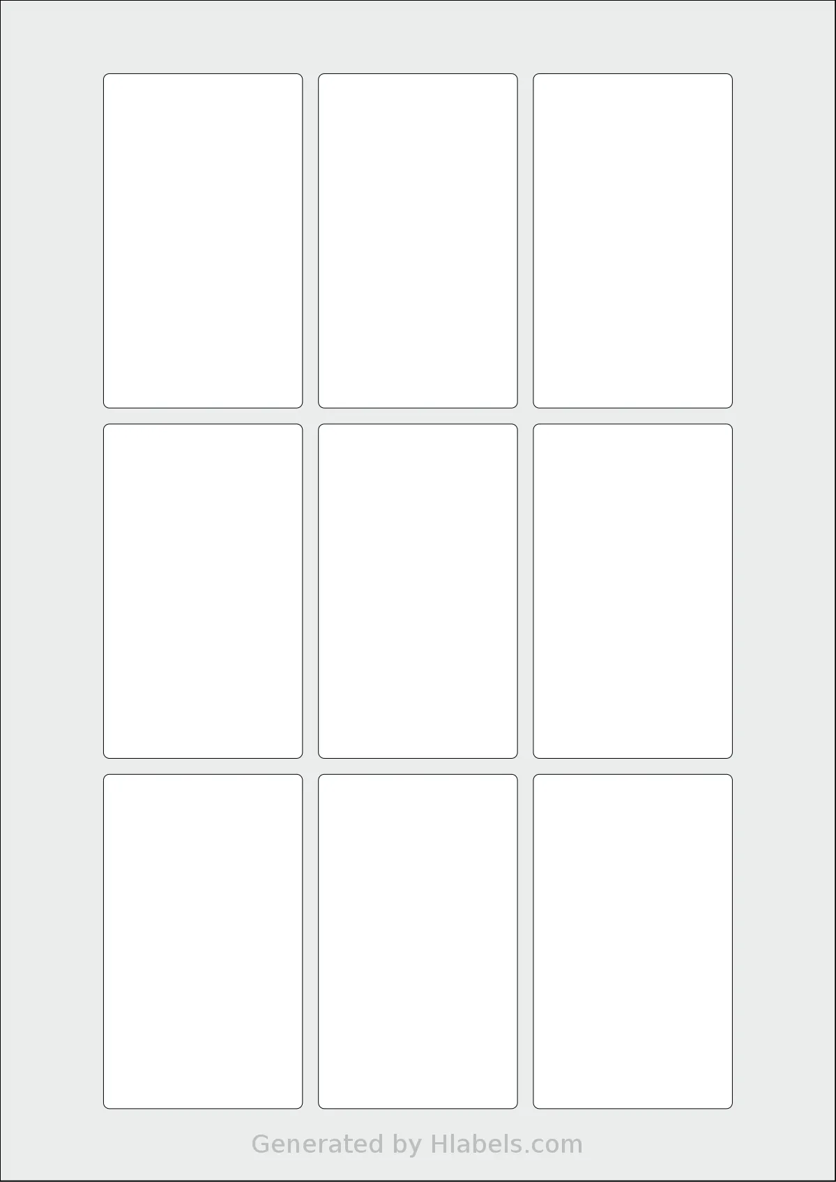 Flexilabels® FX9 template with 9 rectangular 50 x 84 millimeter labels per sheet, on A4-size adhesive blank label sheets.