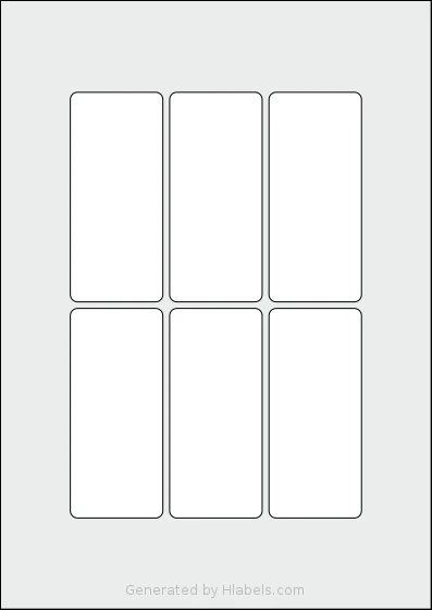 Flexilabels® FXL6 template with 6 rectangular 45 x 102 millimeter labels per sheet, on A4-size adhesive blank label sheets.