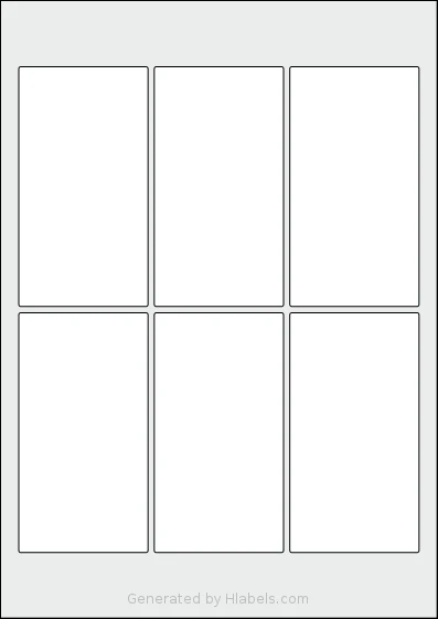 Flexilabels® FY6 template with 6 rectangular 62 x 115 millimeter labels per sheet, on A4-size adhesive blank label sheets.