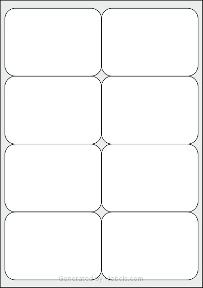 Flexilabels® FZ8 template with 8 rectangular 100 x 70 millimeter labels per sheet, on A4-size adhesive blank label sheets.