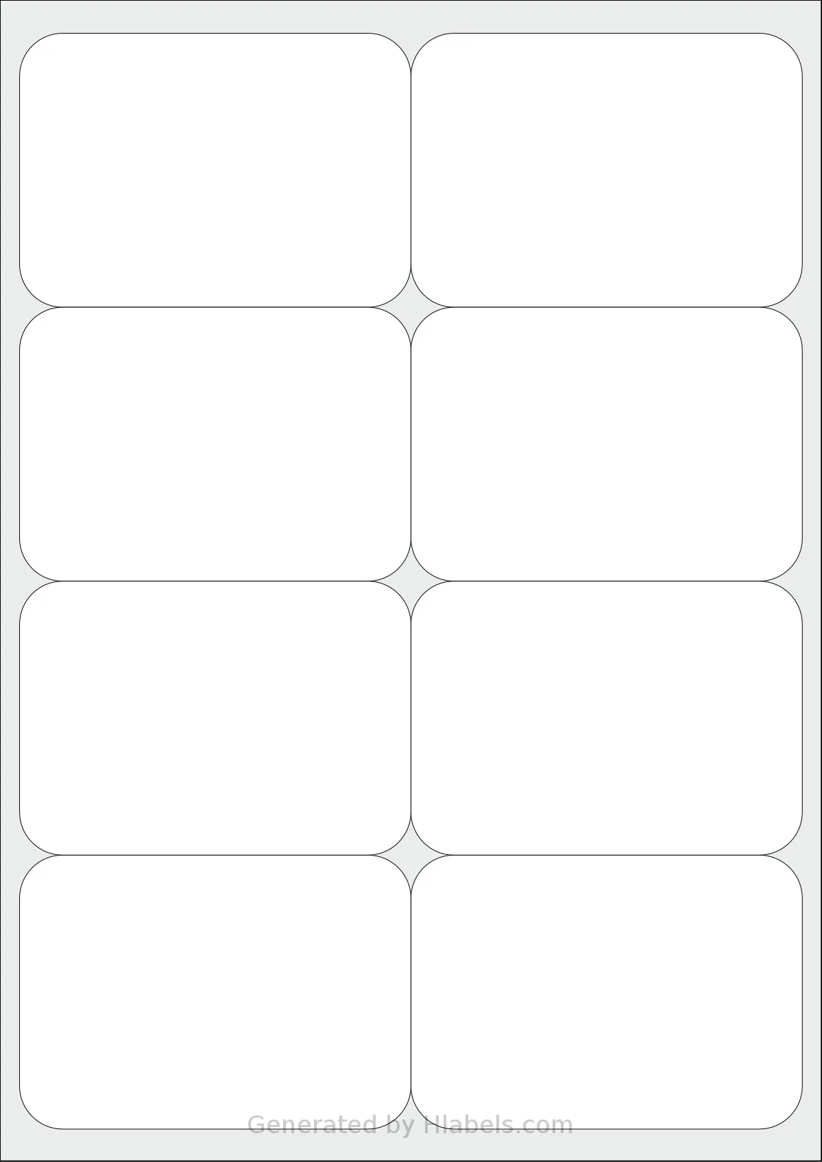 Flexilabels® FZ8 template with 8 rectangular 100 x 70 millimeter labels per sheet, on A4-size adhesive blank label sheets.