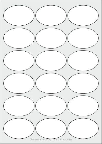 Herma® 4358 template with 18 oval 63.5 x 42.33 millimeter labels per sheet, on A4-size adhesive blank label sheets.