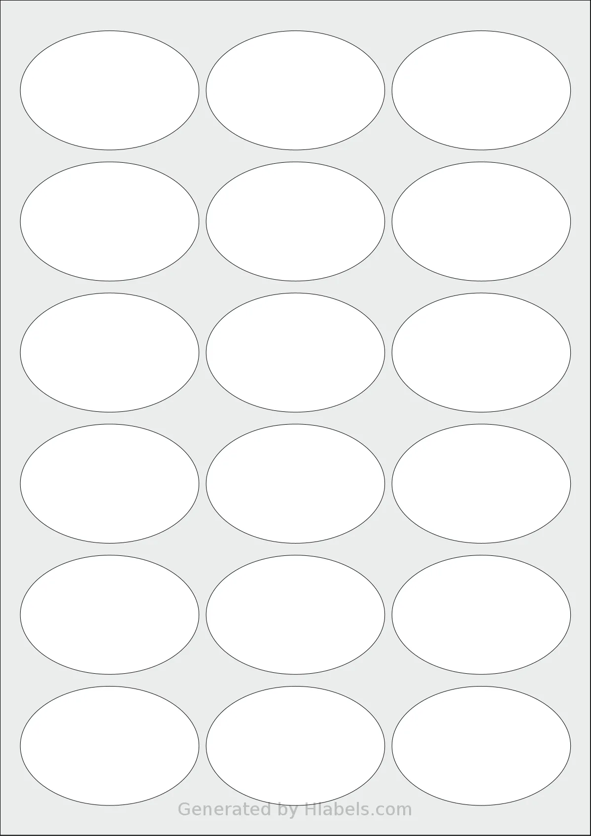 Herma® 4358 template with 18 oval 63.5 x 42.33 millimeter labels per sheet, on A4-size adhesive blank label sheets.