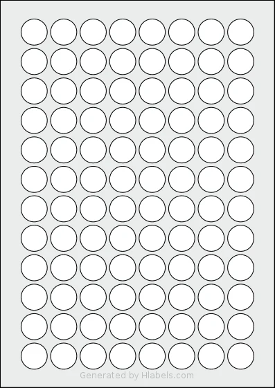 Herma® 4386 template with 96 circle labels per sheet, each 20 millimeter in diameter, on A4-size adhesive blank label sheets.