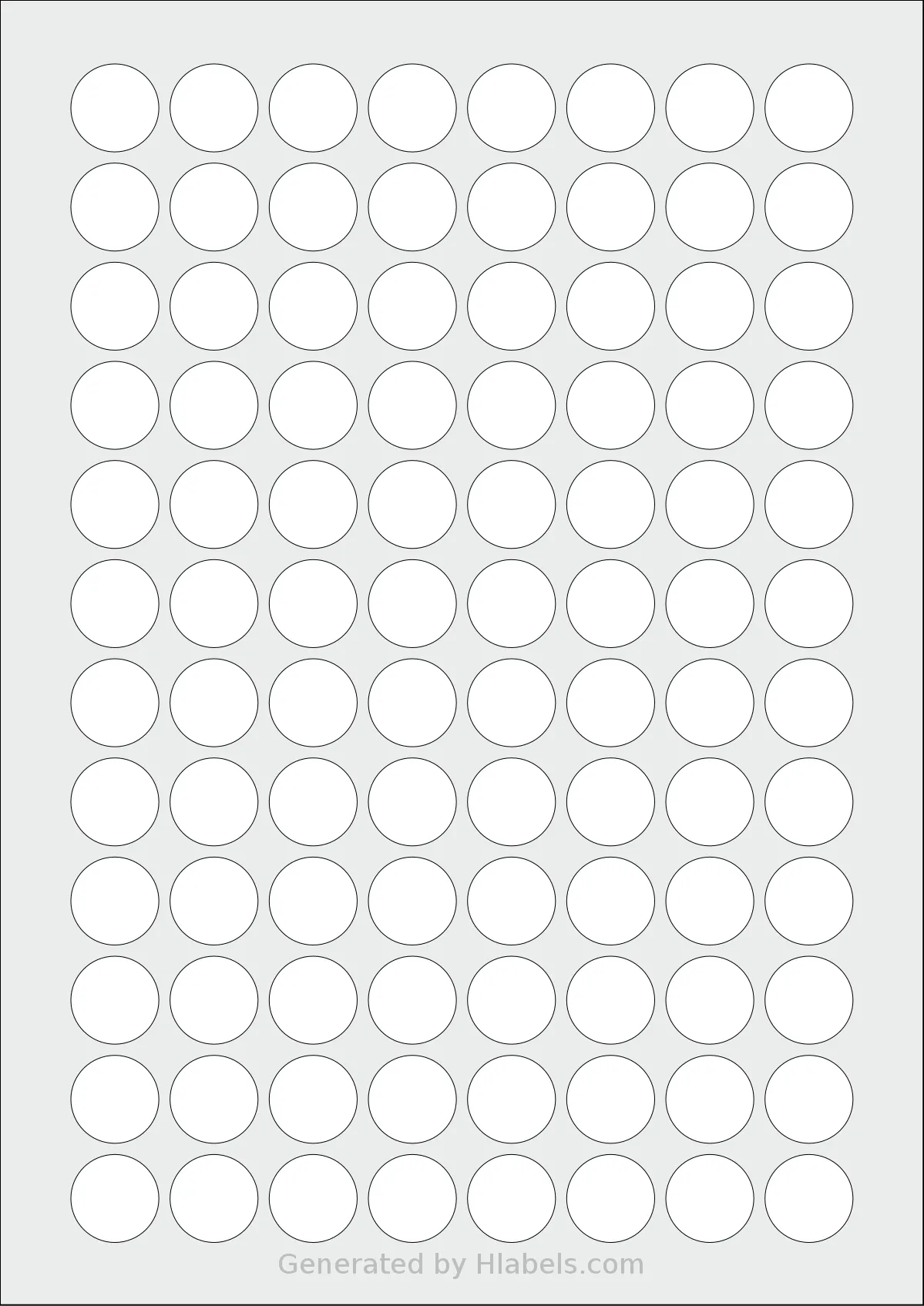 Herma® 4386 template with 96 circle labels per sheet, each 20 millimeter in diameter, on A4-size adhesive blank label sheets.
