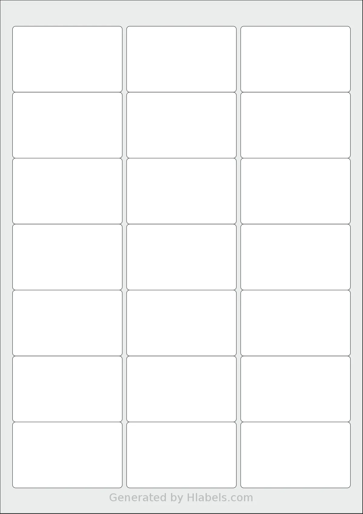 iSOUL® LP21 template with 21 rectangular 63.5 x 38.1 millimeter labels per sheet, on A4-size adhesive blank label sheets.