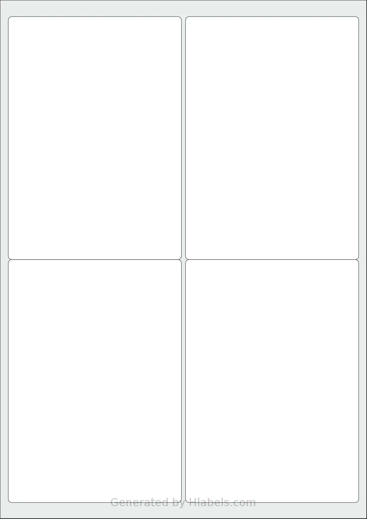 iSOUL® LP4 template with 4 rectangular 99.1 x 139 millimeter labels per sheet, on A4-size adhesive blank label sheets.