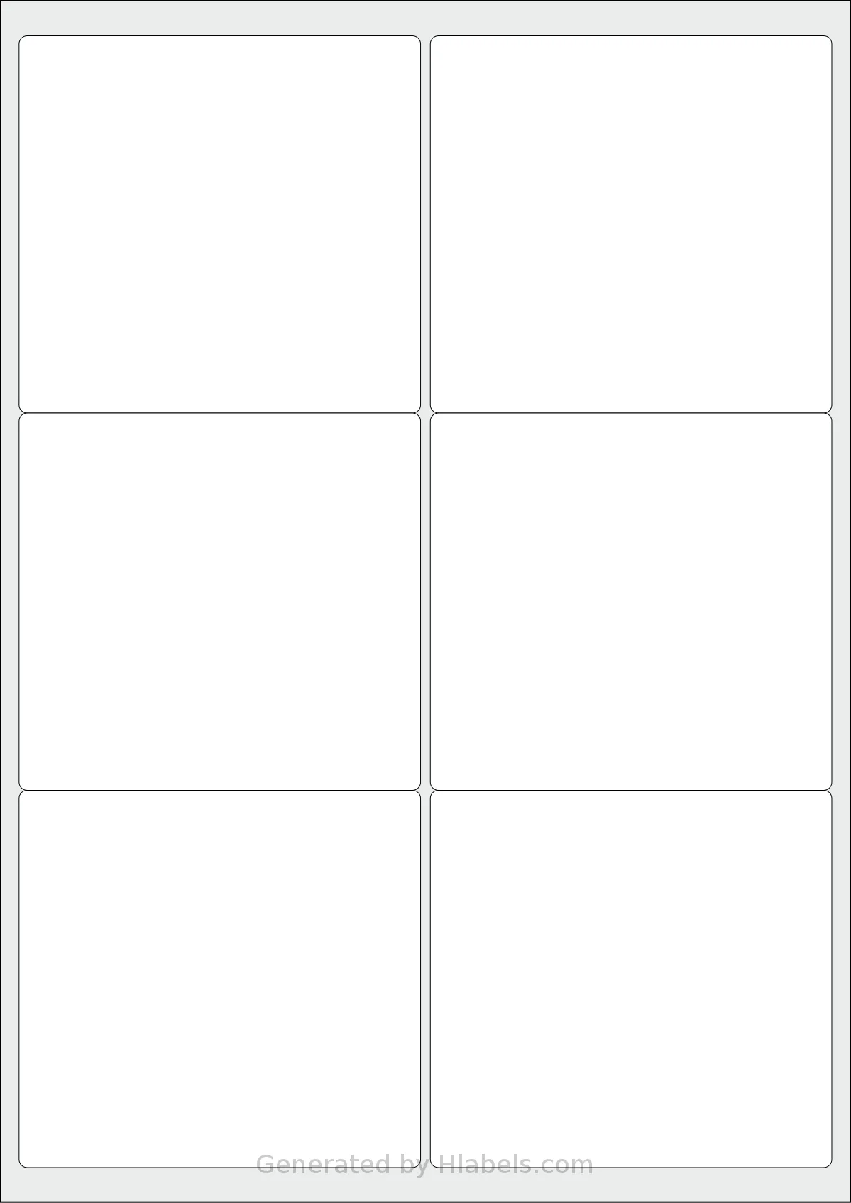 iSOUL® LP6 template with 6 rectangular 99.1 x 93.1 millimeter labels per sheet, on A4-size adhesive blank label sheets.