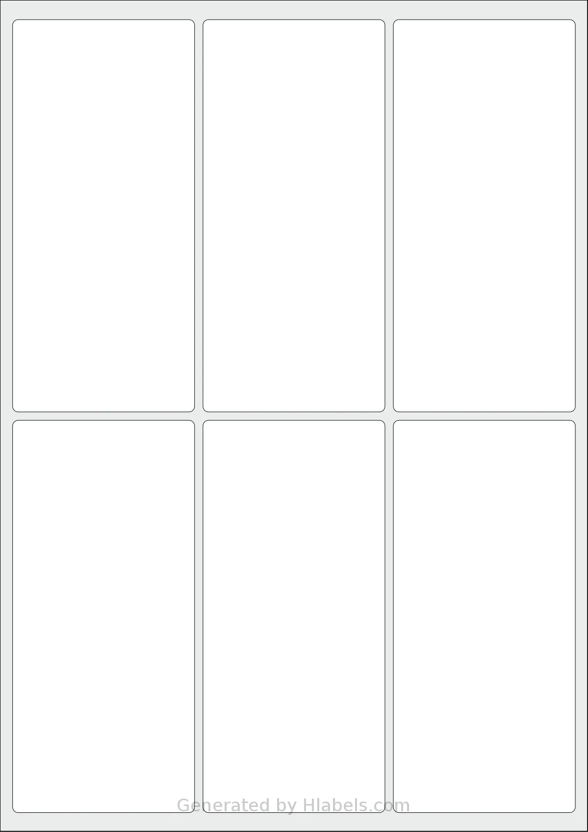 LabelLine® LL-40037 template with 6 rectangular 65 x 140 millimeter labels per sheet, on A4-size adhesive blank label sheets.